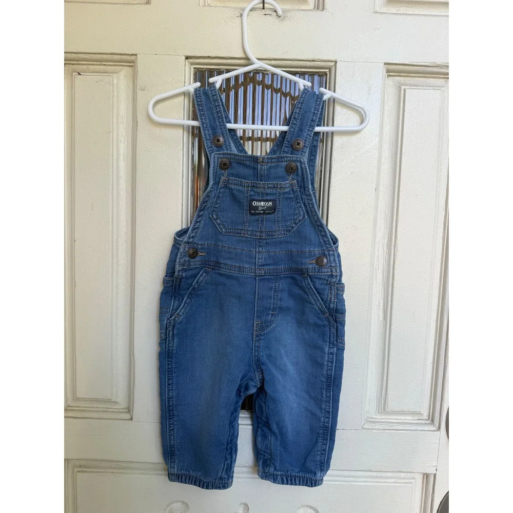 OshKosh Bgosh Kids Medium Wash Denim Vestbak Overalls Blue Size 6 Months.